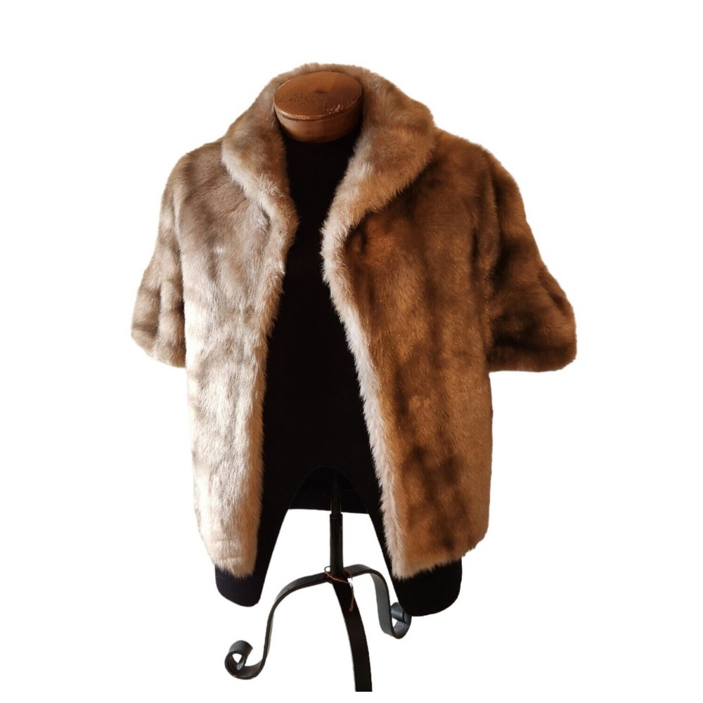 VTG Faux Fur Pale Taupe Stole Capelet Cape Shrug Wrap Regina Glenara by GLENOIT
